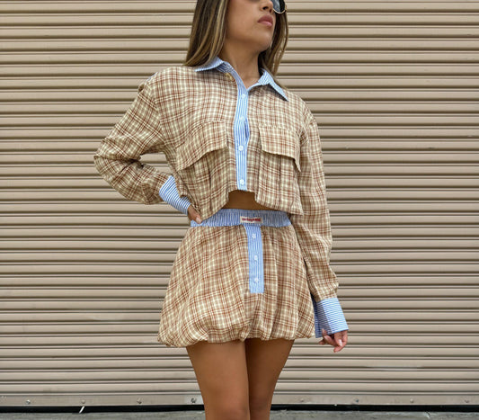 Ex-Boyfriend Brown Plaid Crop