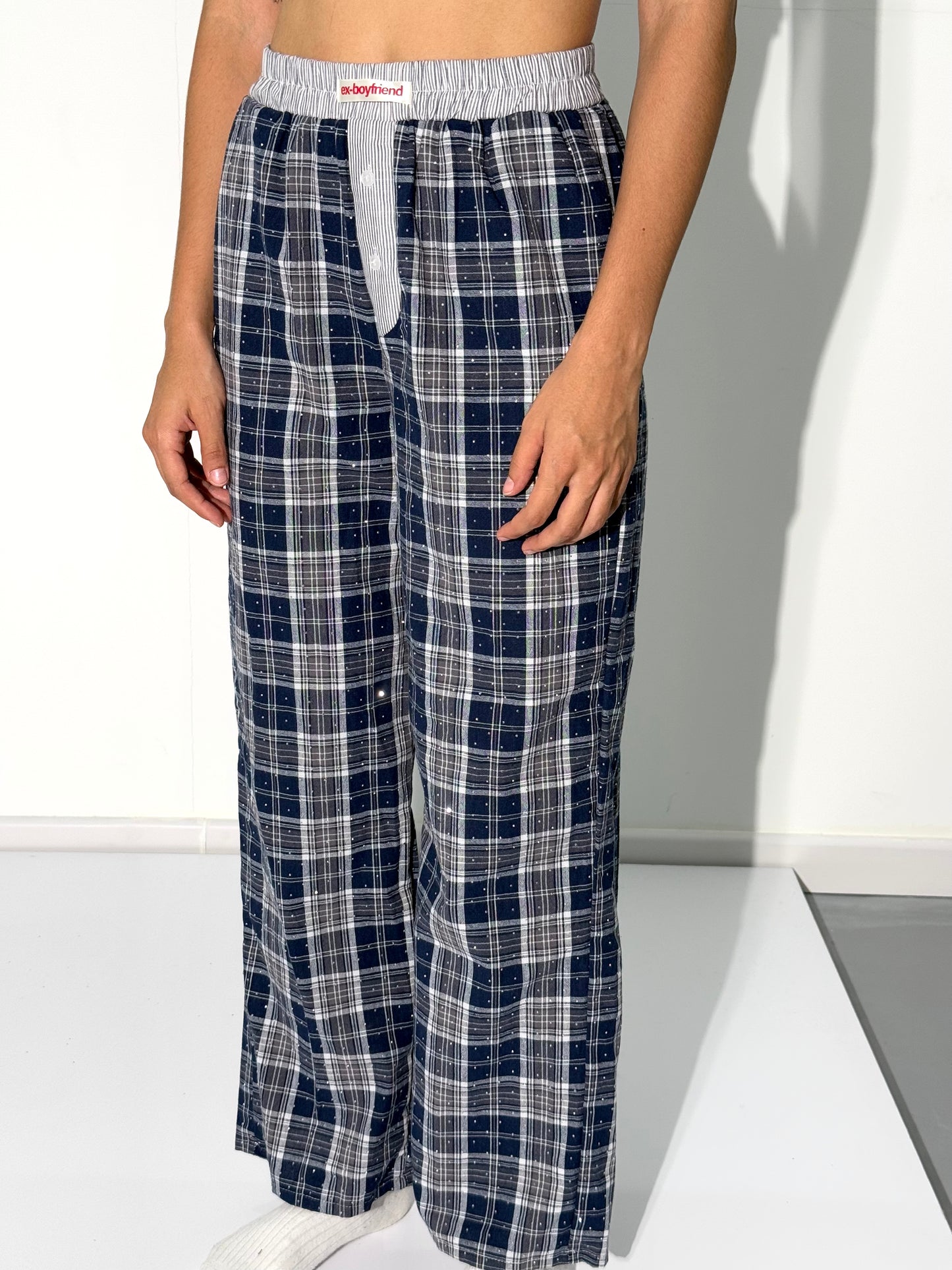 Ex-Boyfriend Crystal Plaid Pants Blue