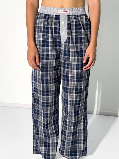 Ex-Boyfriend Crystal Plaid Pants Blue