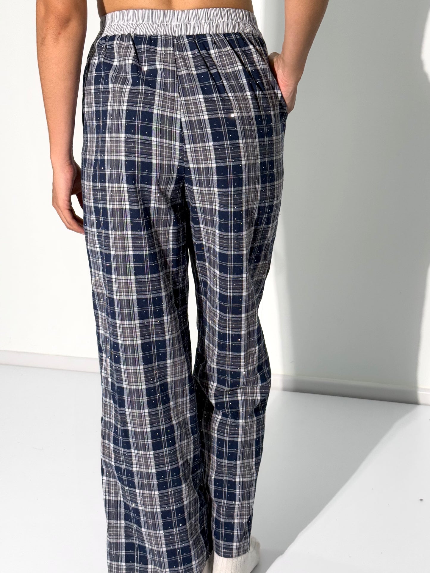 Ex-Boyfriend Crystal Plaid Pants Blue