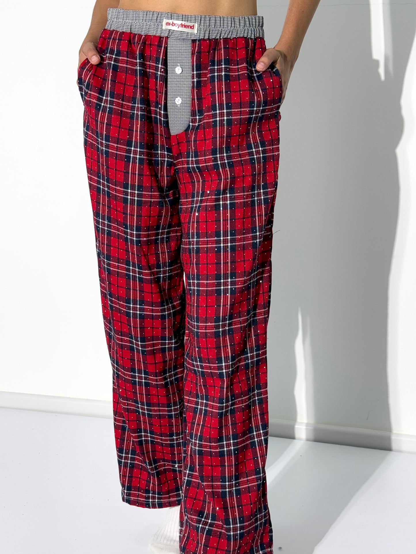 Ex-Boyfriend Red Crystal Plaid Pants