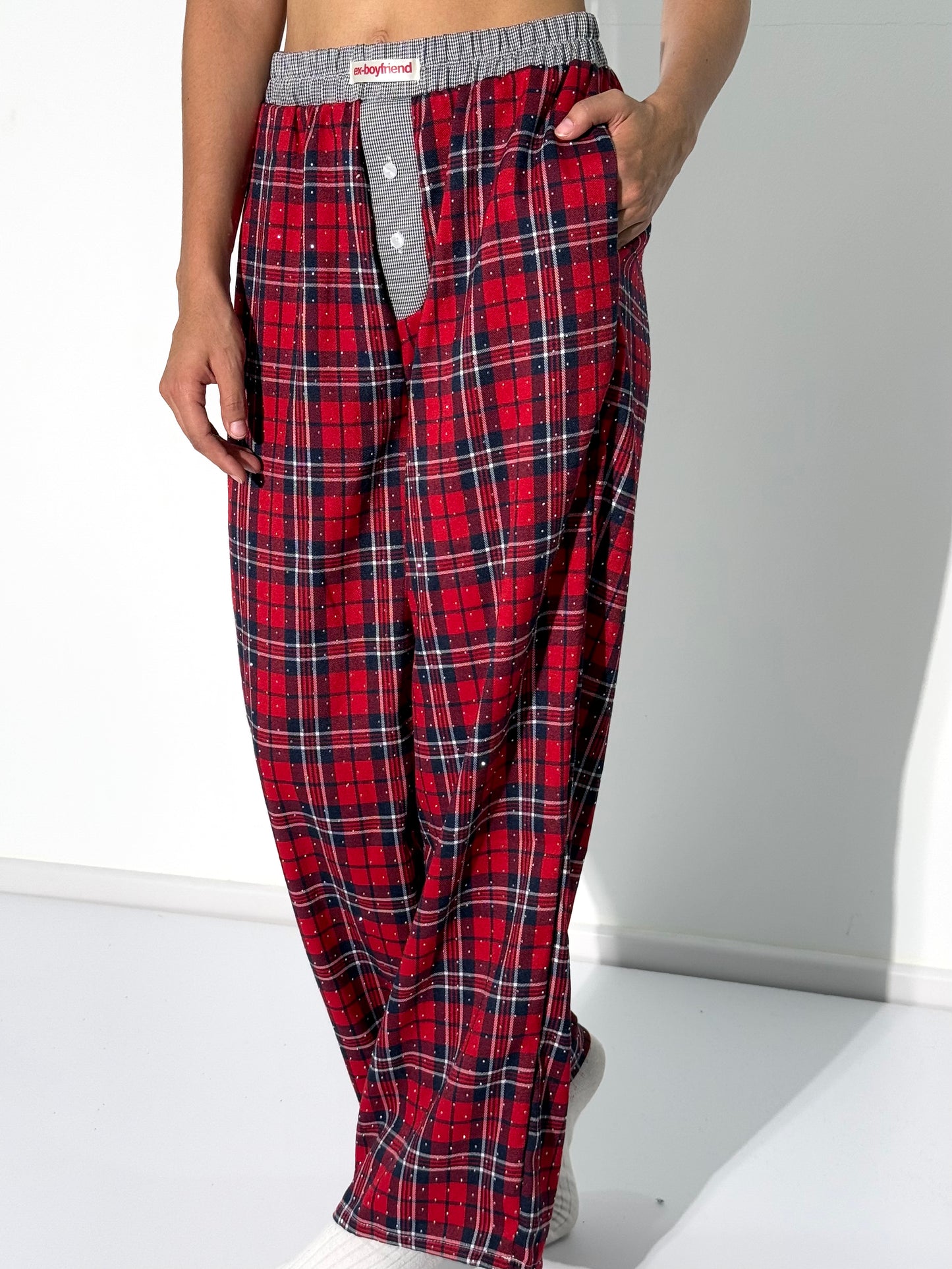 Ex-Boyfriend Red Crystal Plaid Pants