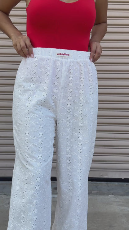 Pantalón Ex-Boyfriend Blanco Con Broderie Inglesa